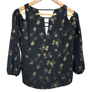 cooper & Ella black gold cold shoulder women’s blouse size XS